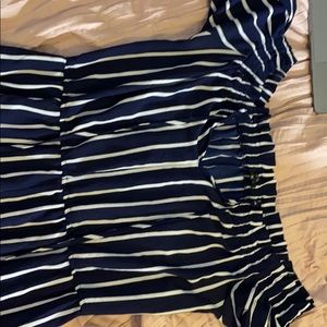 Blue and white stripped jumpsuit